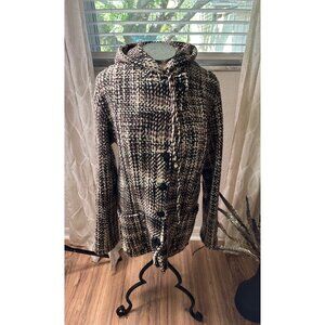 World Folk Art Hooded Woven 100% Wool Coat M Nanaimo Canada Button Pockets Read